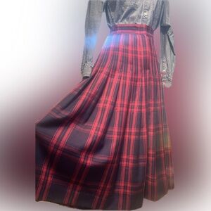 Christian Dior Wool Red and Navy Plaid A-Line Maxi Skirt Size 6